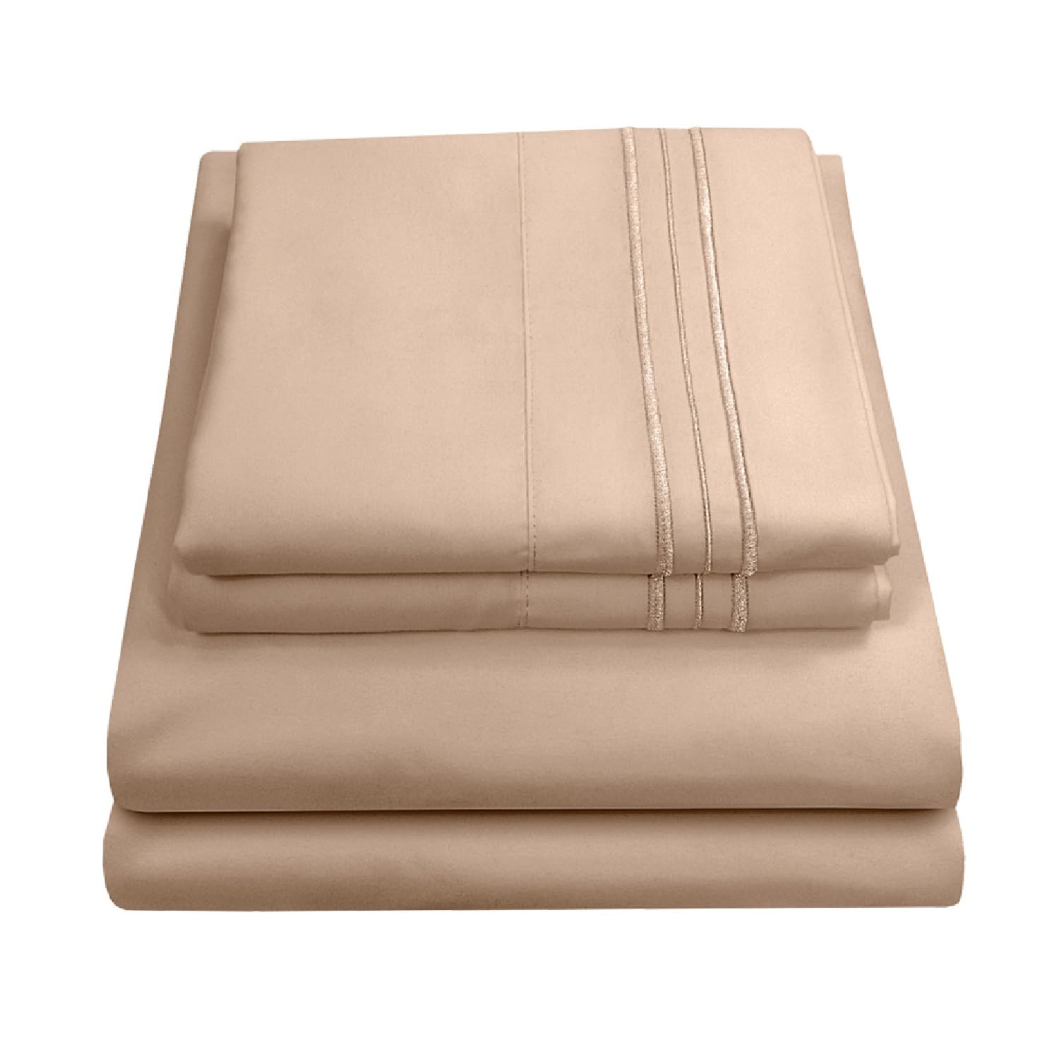 Sweet Home Collection Luxury Bedding Set with Flat, Fitted Sheet, 2 Pillow Cases, Microfiber, Taupe, Queen — image 1