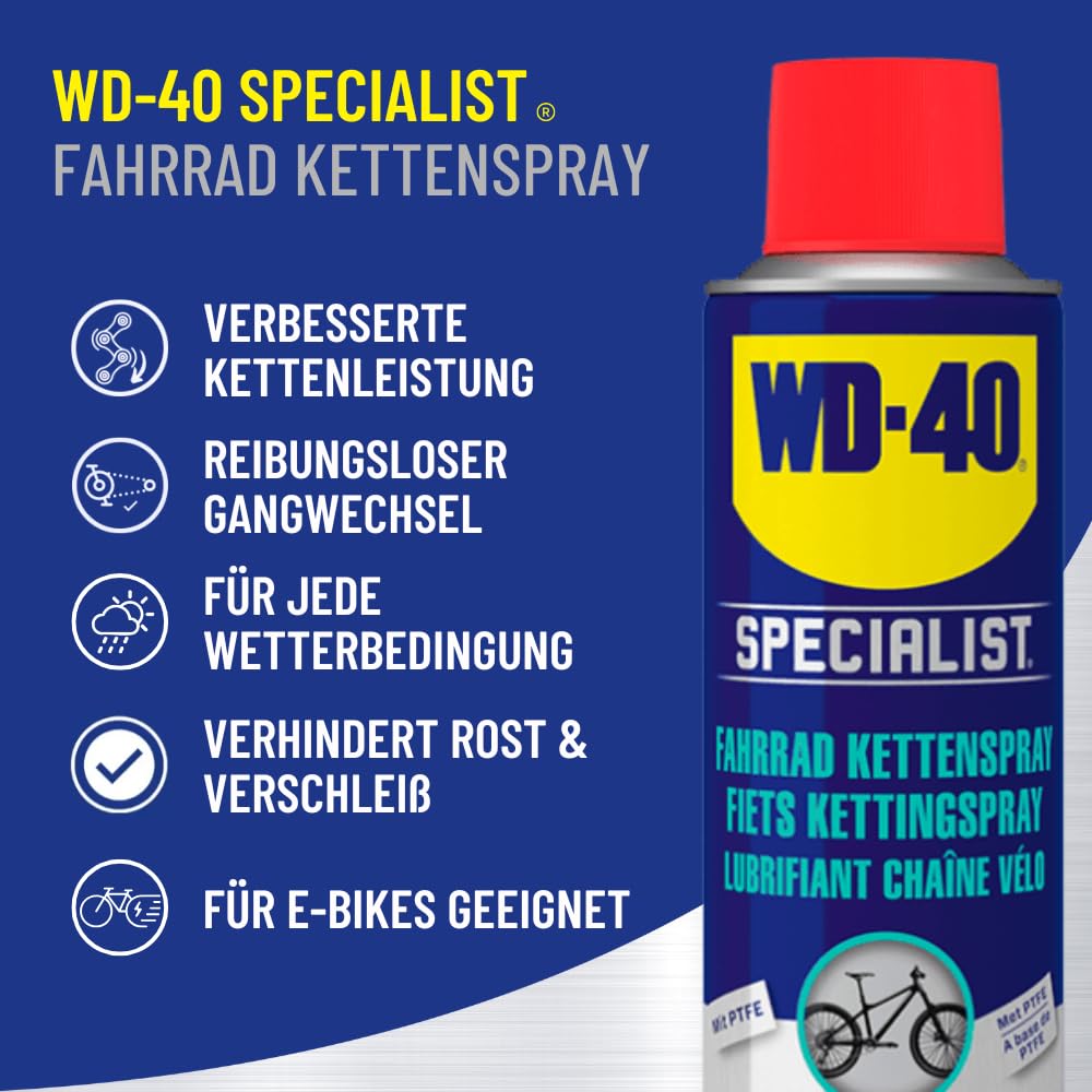 WD-40 Specialist Fahrrad Kettenspray 250 ml – Vielseitiges Kettenspray für Fahrräder mit Rostschutz, Schmierung und Allwetterschutz, schützt alle Fahrradtypen vor Feuchtigkeit und Schmutz 3