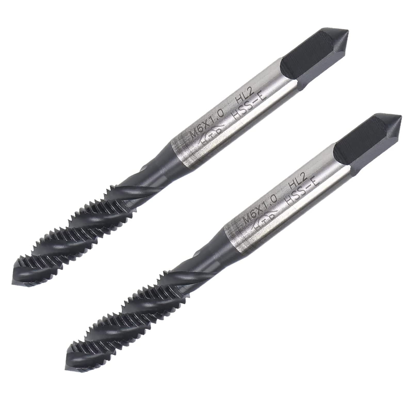 TA-VIGOR M6 x 1mm Spiral Flute Thread Tap, Metric Machine Threading Tap with H2 Tolerance, HSS Nitriding Coated Thread Milling Tap (Round Shank with Square End) 2Pcs