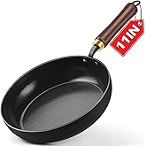 BrBrGo Carbon Steel Skillet, 11-Inch Nonstick Frying Pan, Stay-Cool Wooden Handle, Non Toxic, PTFE & PFOA Free Oven-Safe, Season-Free Enameled Carbon Steel Pan