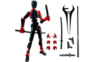 QAONIE 3D Printed 5.54-inch Multi-Jointed Action Figures Dummy13, Full Body Mechanical Movable Toy, Multiple Accessories, Hand Painted Figure, Desk Decoration, Creative Gifts (A-Black)