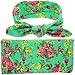 Newborn Swaddle Blanket Headband with Bow Set Baby Receiving Blankets (A Floral 3 Packs)