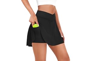 FireSwan Tennis Skirt for Women with Pockets Shorts Crossover High Waisted Pleated Golf Skorts Athletic Workout Skirts