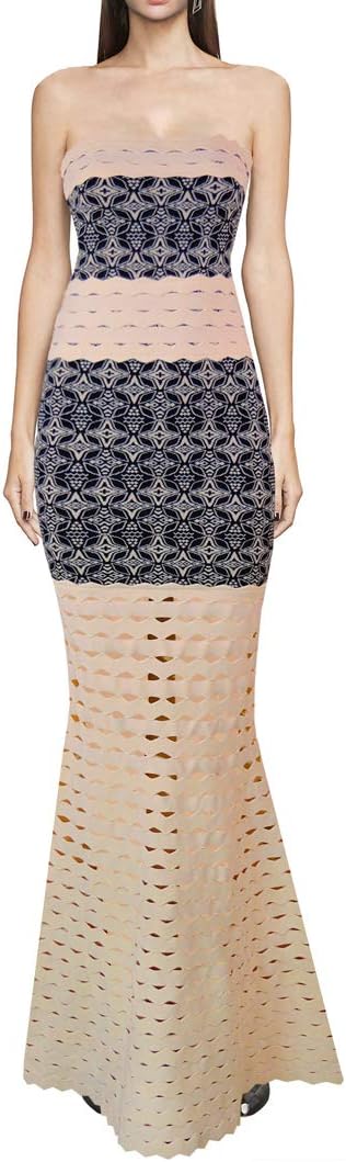 HLBCBG Long Women's Hollow Out Bandage Dress Evening Dress Gold 2779