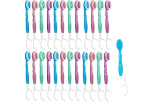JOUGE Mini Disposable Toothbrushes with Toothpaste 5 in 1 Travel Portable Toothbrush Individually Wrapped with Toothpaste + Tongue Scraper + Picks+Floss Travel Case (Mix 4 Flavors, 10)