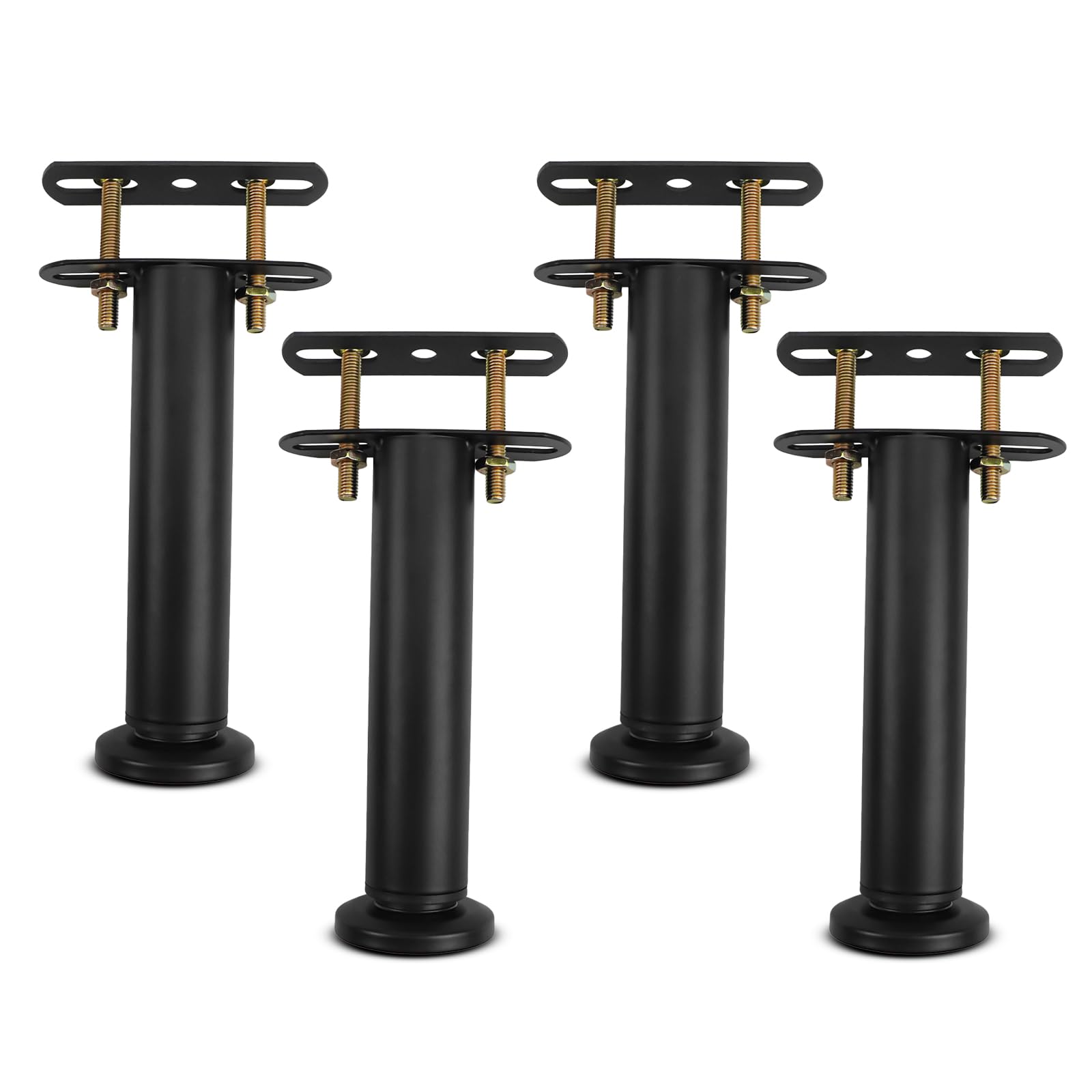 Bed Support Legs, Metal Adjustable Legs for Bed, Heavy Duty Bed Center Frame Middle Reinforce Circular Bottom Extendable Slat Support Leg for Cabinet Sofa Bed Frame Replacement Parts (Black 4 Pcs) — image 1