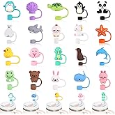 XLSXEXCL 20 Pcs Animal Straw Cover Caps Compatible with Stanley Cup, Silicone Cute Reusable Straw Toppers for Cups 30&40 Oz Tumbler Accessories 10mm