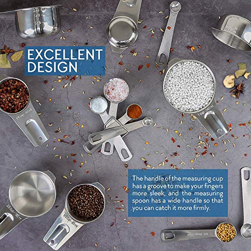 Measuring Cups Set Stainless Steel Measuring Cups and Spoons Set of 14: 7 Measuring Cups and 7 Measuring Spoons with 2 D-Rings for Dry Measurement Liquid Ingredients Cooking Baking, Best Kitchen Gadge - Thumbnail 5