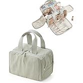 EACHY Travel Makeup Bag with Handle, Large Capacity Makeup Organizer, Waterproof Cosmetic Bag for Women, Wide-Open Design, Portable Toiletry Case for Travel, Accessories, and Essentials (Green)