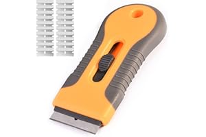 DEKEONES Razor Blade Scraper, 1 Pack Plastic Retractable Glass Scraper with 20 Pcs Extra Razor Blades, Windshield Sticker Remover for Windows Metal Vinyl Car Glue