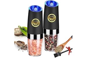 GALORE GOODS STORE Salt & Pepper Mill Sets Effortless Seasoning Gravity Electric Salt and Pepper Grinder Set Battery Operated One Hand Operation Adjustable Coarseness LED Light 2 Pack Kitchen Gadgets