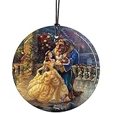 Thomas Kinkade Disney Dancing in The Moonlight Beauty and The Beast 3.5” Starfire Prints Hanging Glass Print Accessory SPCIR737
