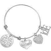 Lcbulu Sister Bracelet Gifts from Sisters - Side by Side or Miles Apart We are Sisters Connected by The Heart Bracelets for Sister