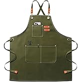 OUNLEN Chef Apron for Men Women Canvas Aprons with 3 Pockets Cross Back Resistant Work Apron for Cooking