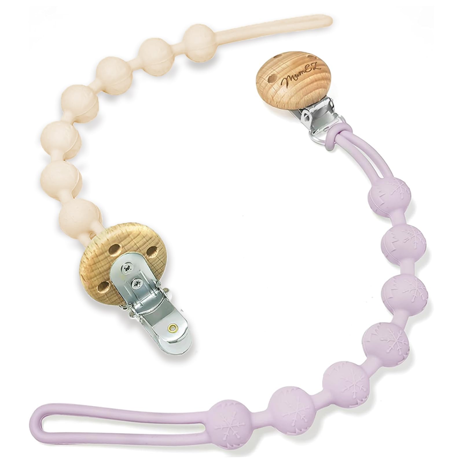 MumEZ Dummy Clip - 2 Pcs Premium Silicone Dummy Clip Boys Girls - Comfortable for Baby - Easy for Parents - BPA Free - One-Piece Design (Cream Whtite+Purple)