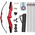 Monsour Archery Takedown Recurve Bow and Arrow Set Left/Rght Hand Longbow Kit Beginner Outdoor Hunting Shooting Practice 20lb 30lb 40lb
