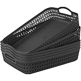 Zerdyne 6 Packs Large Plastic Storage Basket Tray with Handle, Shallow Paper Storage Basket, Gray