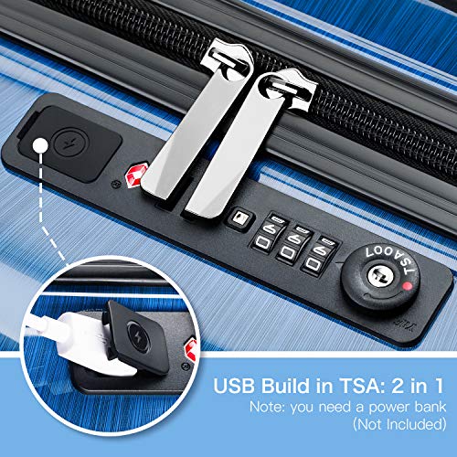 REYLEO Travel Suitcase 20in PC+ABS with USB Charging Port, Builtin TSA