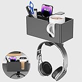 meiboshin 4 in 1 Desk Cup Holder with Storage - Clamp on Under Desk Headphone Hanger - Detachable Pen Cup Holder Desktop Storage for Desktop Attachments Accessories