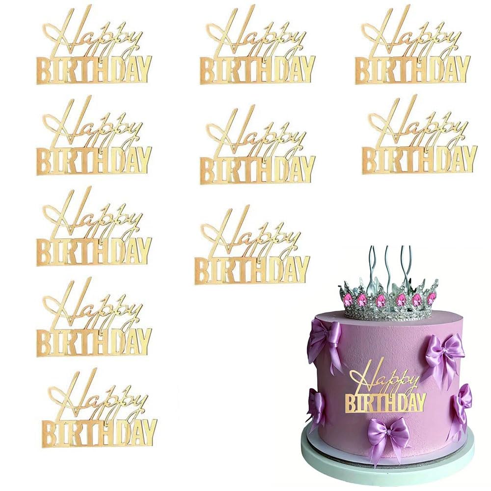 Photo 1 of 10pcs Happy Birthday Cake Toppers Mirror Acrylic Side Cake Decorations for Birthday Cake Decor Party Decorations
