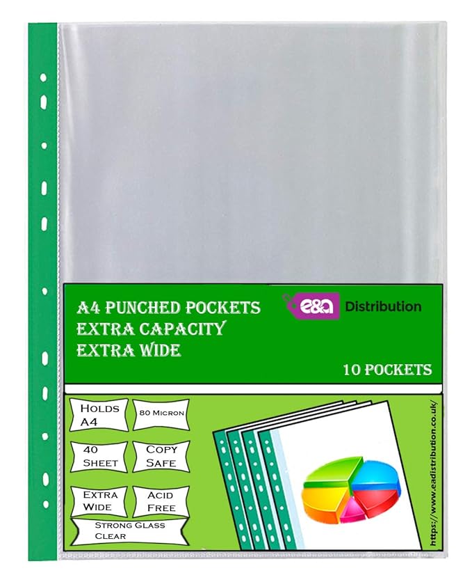 100x A4 Clear Plastic Punched Pockets Filing Folders Wallets Sleeves