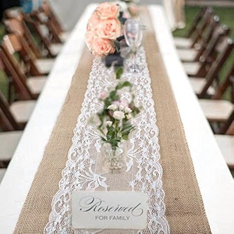 New Soul 12 X108 Vintage Burlap Table Runners White Lace Hessian