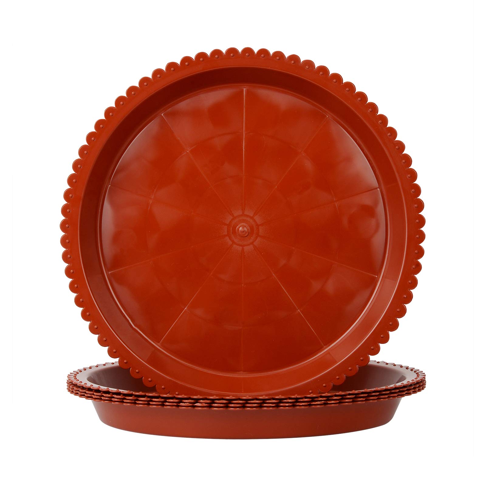 DIFIER 5 Pack Plant Saucer Plastic Flower Pot Drip Trays for Indoor and Outdoor Garden Plants(10 inch, Brick red)