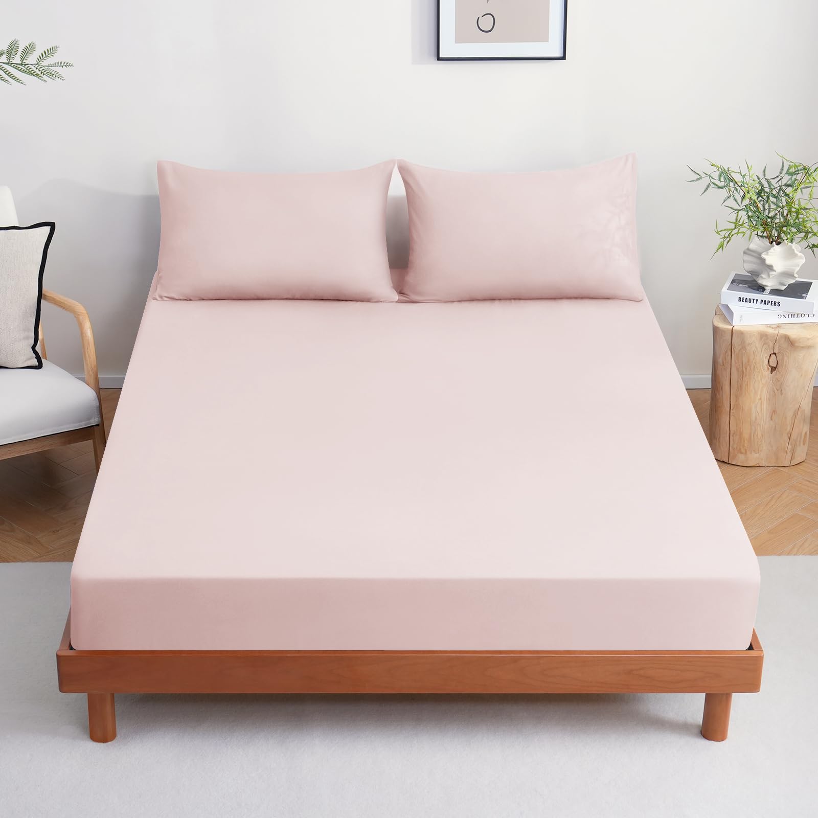 DoGenkikun ボックスシーツ ベッドシーツ ベッドカバー 吸水速乾 シーツ やわらかニット マットレスカバー 抗菌防臭 肌に優しい 寝癖軽減 洗える ゴムタイプ オールシーズン 安眠 快適 敷き布団カバー （キング・180X200cm+30cmライトピンク）商品画像