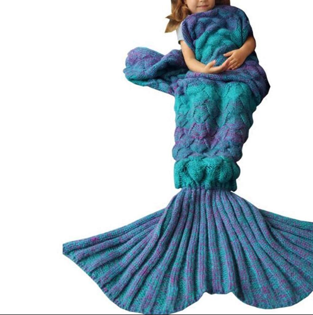 MEIRENTAN Mermaid Tail Blanket Crochet Mermaid Blanket Adult, Soft All Seasons Sleeping Blankets, Classic Pattern,14090cm,Blue-Green