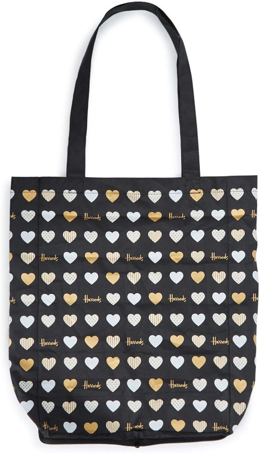 Amazon （ハロッズ) Harrods 正規品 エコバック, 収納袋付.トートバック (Glitter Hearts) エコバッグ