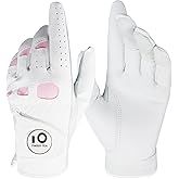 FINGER TEN Women’s Leather Golf Glove with Ball Marker Ladies Gloves Left Right Handed Golfer Extra Grip 1 Pack, Left Right Hand Pink Fit Woman Girl, Size Small Medium Large XL