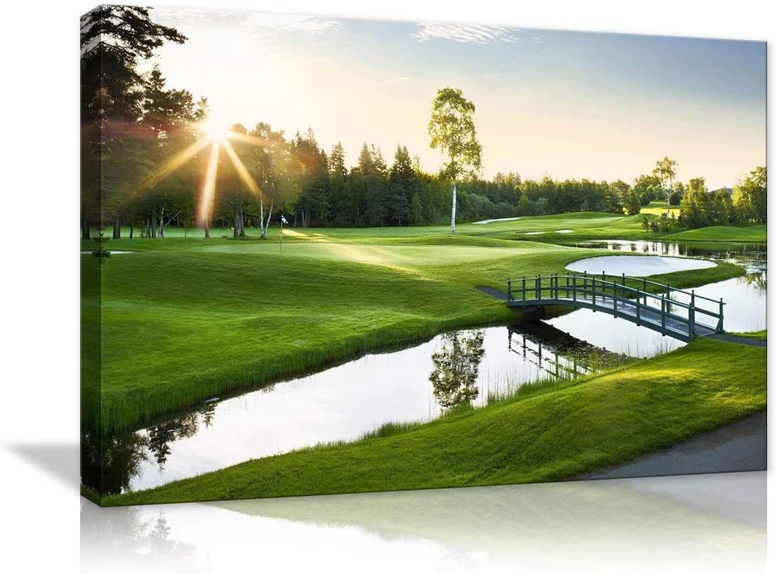 Amazon Co Jp インテリアポスター壁掛け 絵画ゴルフ場の風景モダン絵画バスルームのリビングルームの装飾40x60cmx1黒い木枠 ホーム キッチン