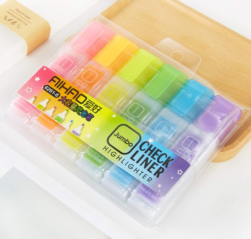 AIHAO 6261 High Capacity CHECK LINER Highlighters Chisel Tip Marker Pens (6 Assorted Colors) : Office Products