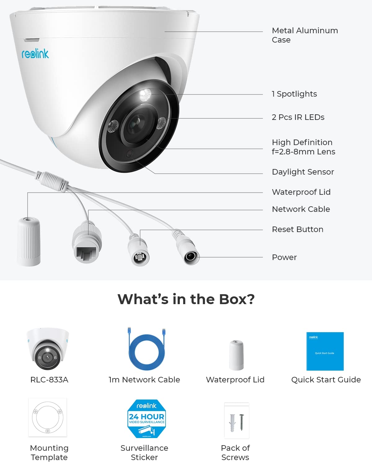 REOLINK 4K PoE Security IP Camera, Turret Camera Outdoor with 3X Optical Zoom, 2.8mm-8mm Lens, 110 Degree Wide View, 100ft Color Night Vision, 2 Way Talk, Human/Vehicle/Pet Detection, RLC-833A