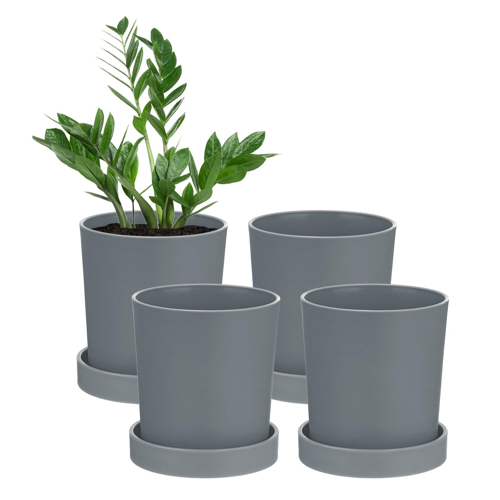 M METERXITY 4-Pack Plant Pots, 3.5 Inch Plastic Flower Pots with Drainage Holes for Cactus/Succulents Pot/Small Plants/Home/Garden, Planters for Indoor Plants [Grey]