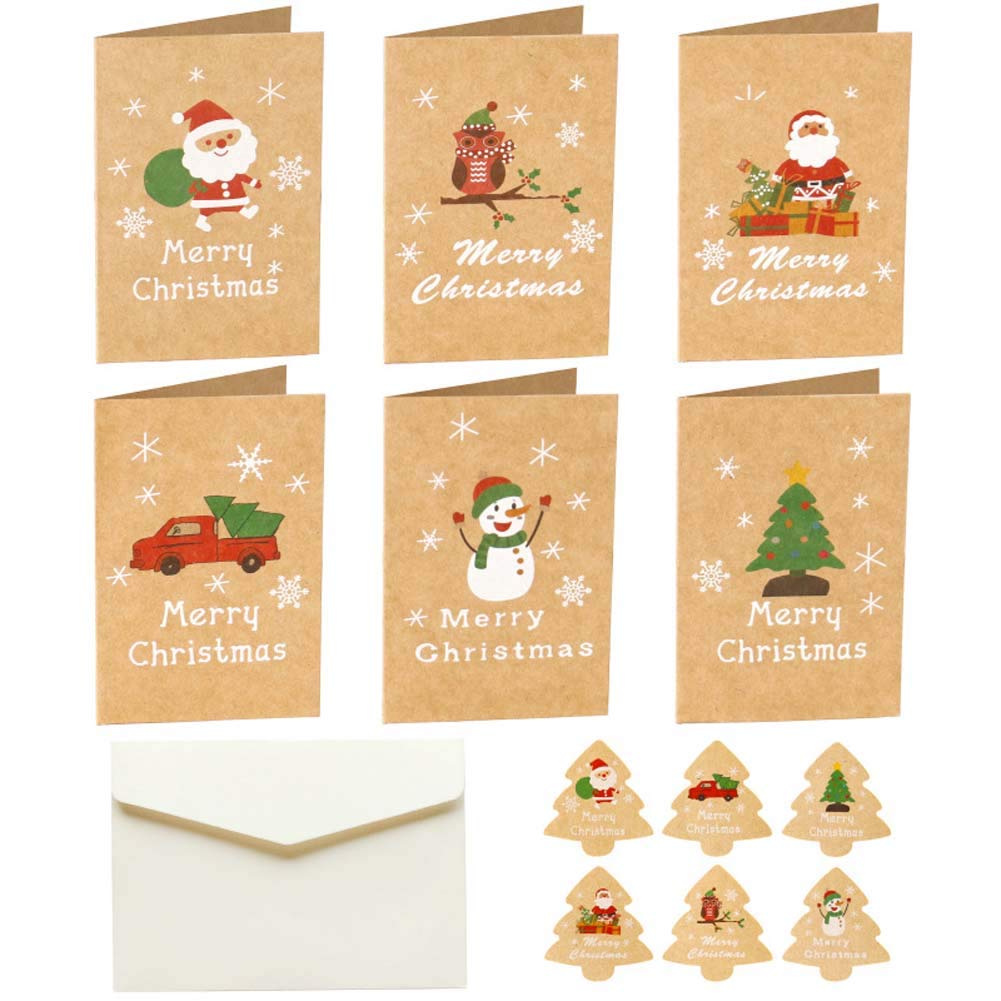 Pack of 12. Includes 6 different Colourful designs. with Envelopes and 12Pcs Stickers for Winter Holiday Xmas New Year Gift,New designs for 2022 (Merry Christmas card)