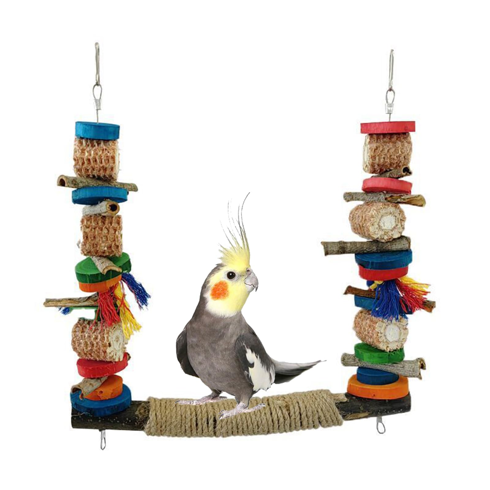 Wooden Bird Swing Perch Toys Wooden Pet Bird Swing Parrot Hanging Swing Toy Pet Bird Cage Swing Climbing Toys Bird Perch Chewing Toy for Budgie Parakeets Cockatiels (Style-A)