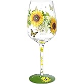 NymphFable Hand-painted Wine Glass Sun Flower Butterfly Artisan Painted 15oz Personalised SunFlower Gifts for Women
