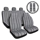 Copap Black & Gray Baja Saddle Blanket Car Seat Covers with Steering Wheel Cover & Seat Belt Protectors 10pc Universal Seat Covers Full Set for Sedan, Car & Van