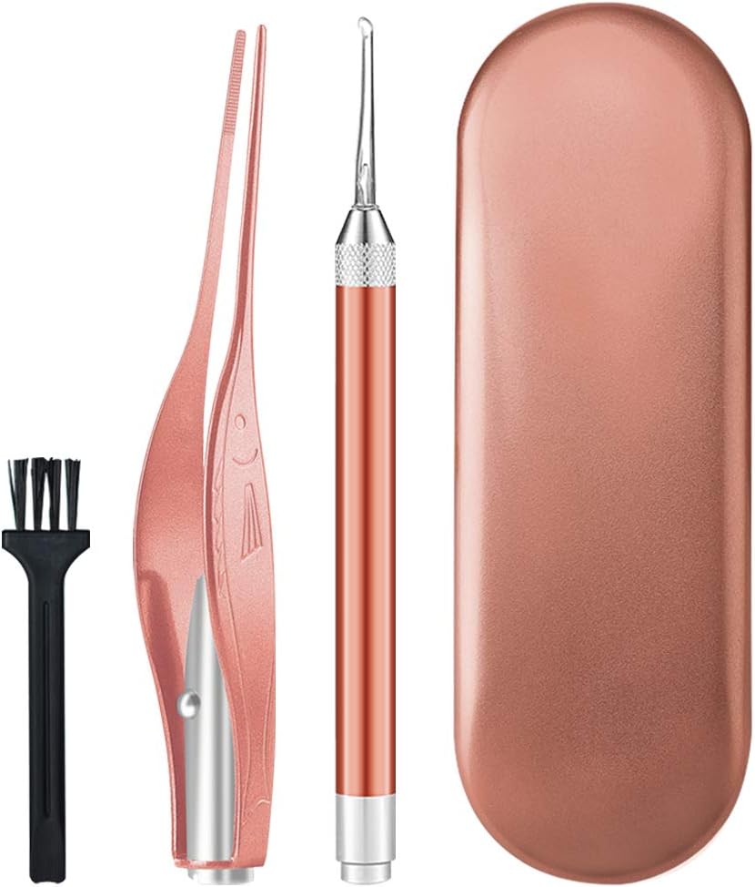 Ear Pick Ear Wax Removal Tool with Light, Langsum Ear Cleaning Tools Kit for Kids and Adults, Earwax Spoon Ear Cleaner with a Cleaning Brush and Storage Box