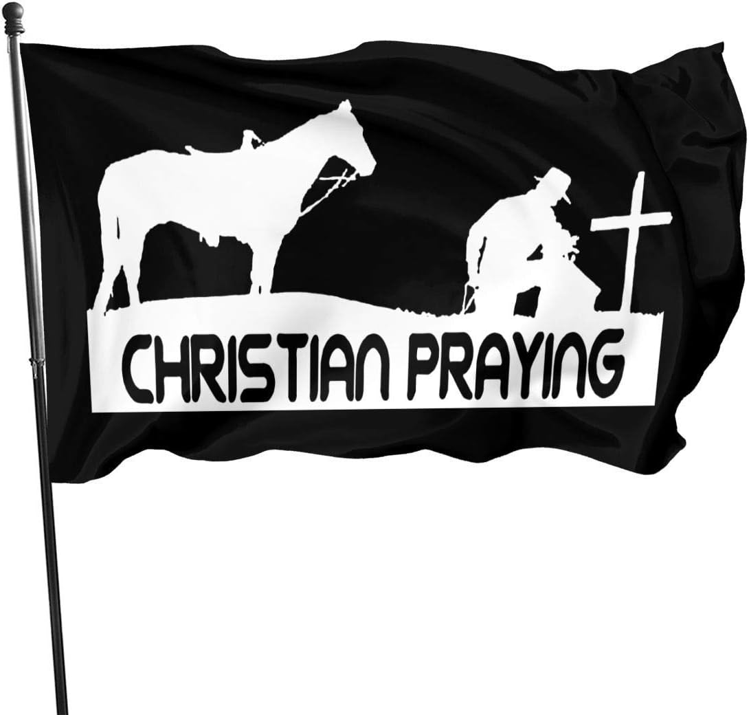 ULLYO Bandera Americana Cruzada de Vaquero Cristiano Rezando 3x5 pies
