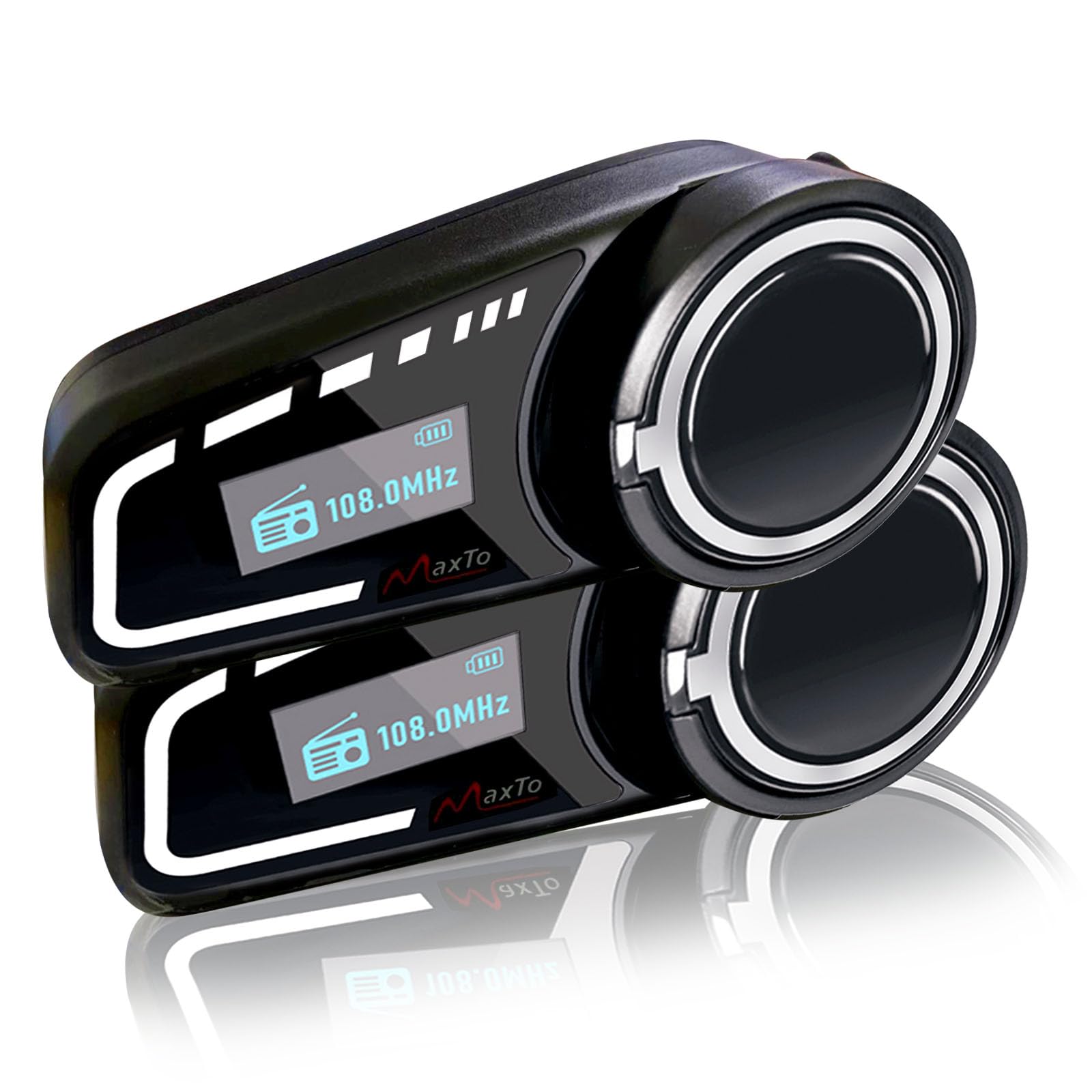 QSPORTPEAK M2C Motorcycle Intercom Headset Speakers, Bluetooth 5.0, 1000m 6 Riders Motorbike Helmet Communication System, Voice Dial, Usable while Charge, 2 Pack with LED