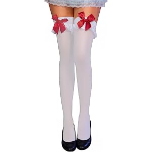 RSLOVE Women's Thigh High Stockings with Bow and Ruffle Trim | Opaque, Costume Accessories, Halloween, Contrast Color