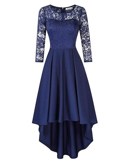 KOJOOIN Damen Brautjungfernkleider für Hochzeit Cocktail Abendkleider Unregelmässiges Kurzes Spitzenkleid ?Verpackung MEHRWEG