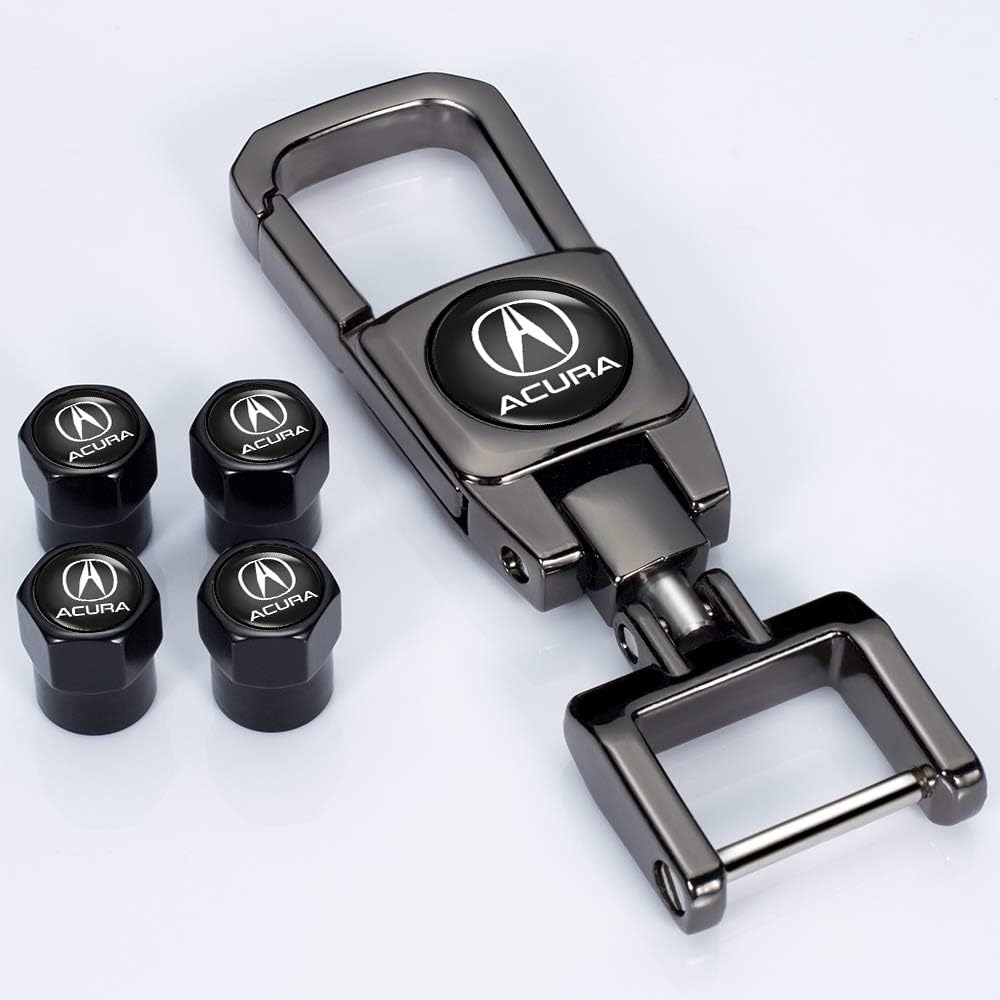 Kaolele 5 Pcs Metal Car Wheel Tire Valve Stem Caps for Acura RLX RDX MDX ILX TLX with Key Chain Logo Styling Decoration Accessories