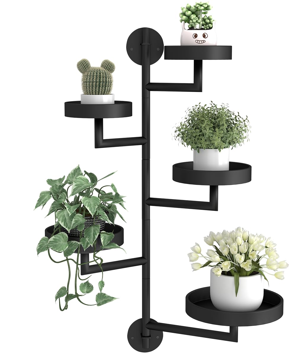 Photo 1 of Tikimilor 5-Tier Window Plant Shelf, 180° Rotating Indoor Wall Mount Plant Shelves for Multiple Plants, Floating Metal Plant Holder to Enhance Home Decor, Window Sill Gifts for Plant Lovers, Black