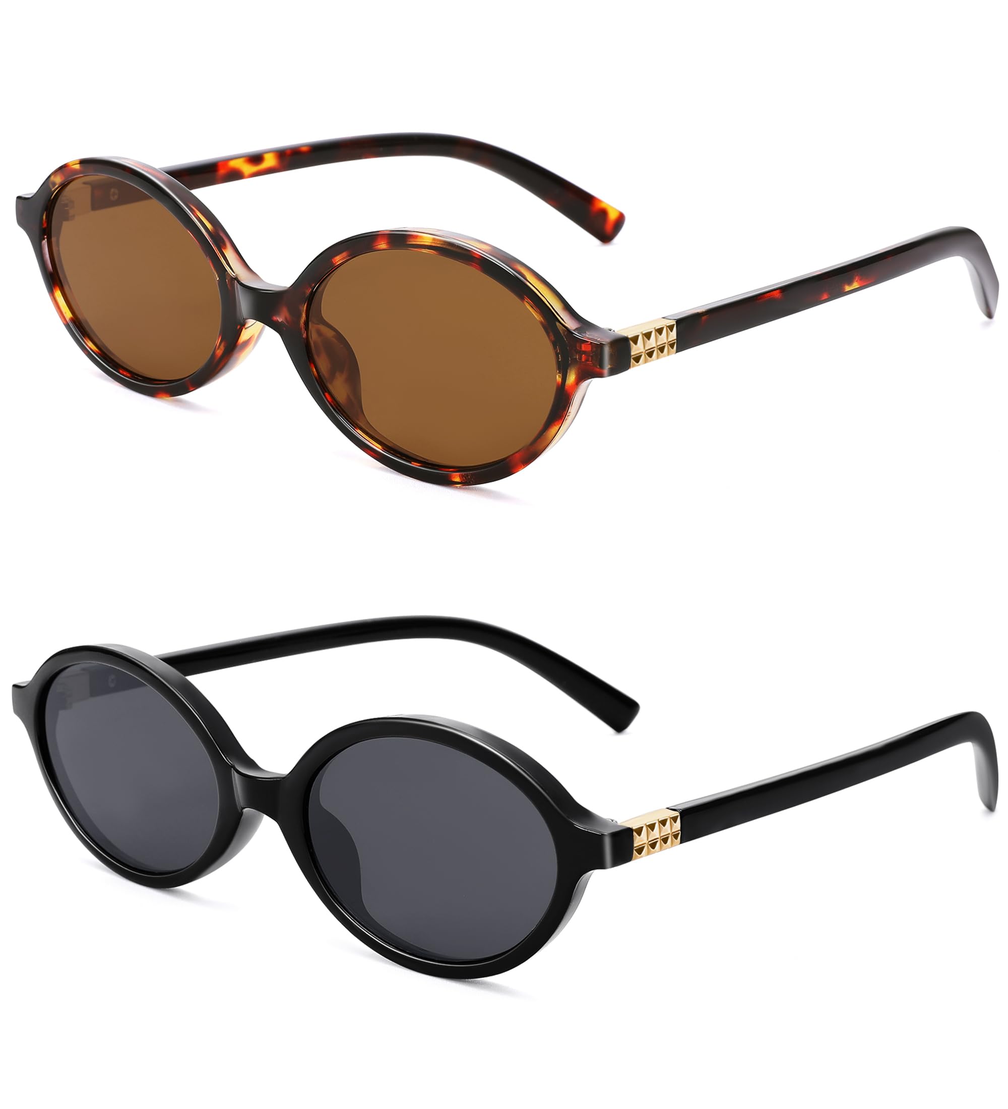 Photo 1 of *Only the Brown* NULOOQ Retro Oval Sunglasses for Women 90s Trendy Vintage Small Round Sunnies Shades (Tortoise/Brown + Black/Gray) - 2 Pack 
