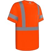 Uno Mejor Work Shirts for Men ConstrUCRtion Class 3 High Visibility Shirts, Hi Vis Reflective Safety T-Shirts for Men Women, Short Sleeve Work Shirts, Durable to Use, UCR-Orange XL
