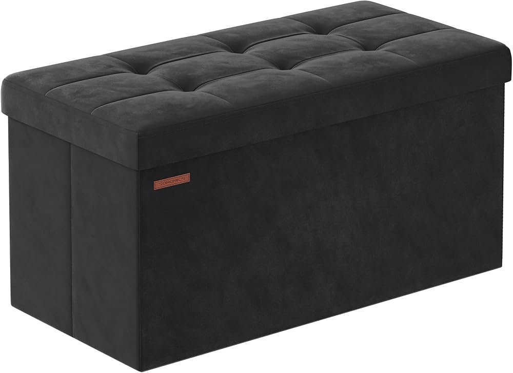 Songmics Storage Ottoman Foldable Small Bench 89 L 300 kg Ink Black LSF247B51