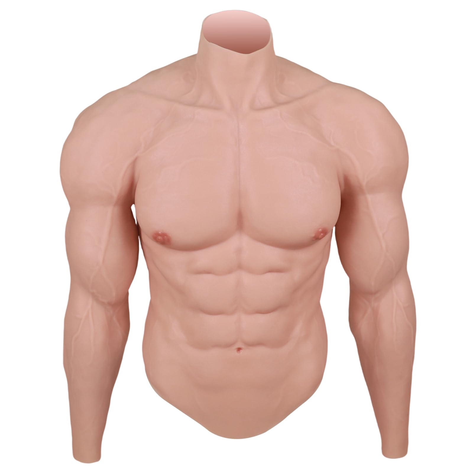 Photo 1 of deedeecos Fake Muscular Silicone Bodysuit with Abs Chest Arms, Realistic Costume for Cosplay Crossdresser Performance (Ivory, L Size)